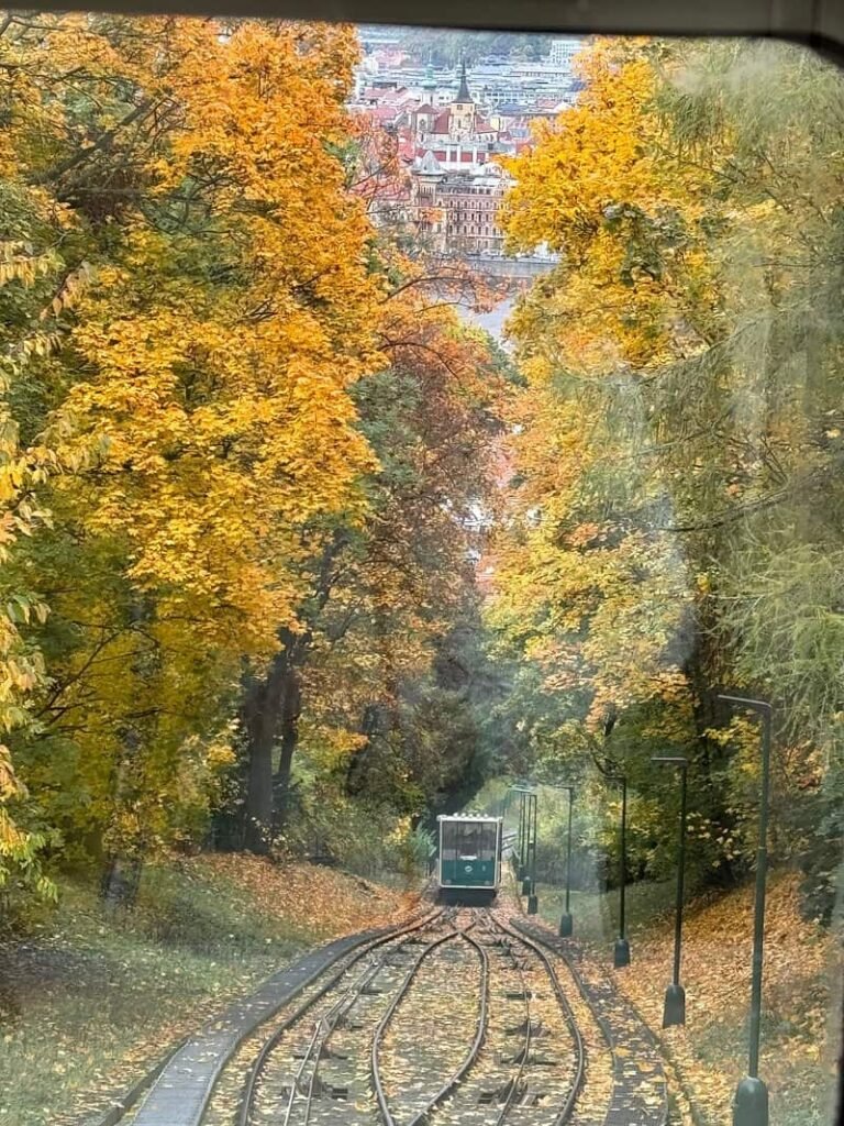 Funicular to Petřín in autumn
